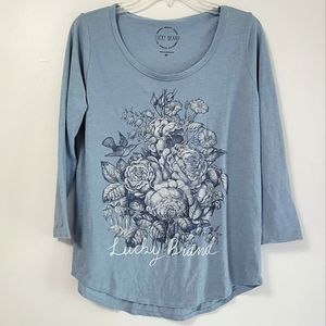 Lucky Brand Womens 3/4 Sleeve Scoop Neck Graphic Tee Shirt Size Medium BNWT
